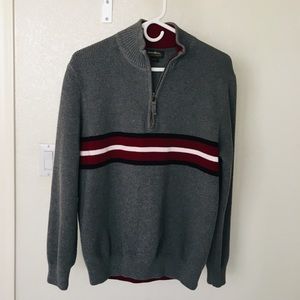 Eddie Bauer Men’s Striped 1/4 Zip Gray Sweater